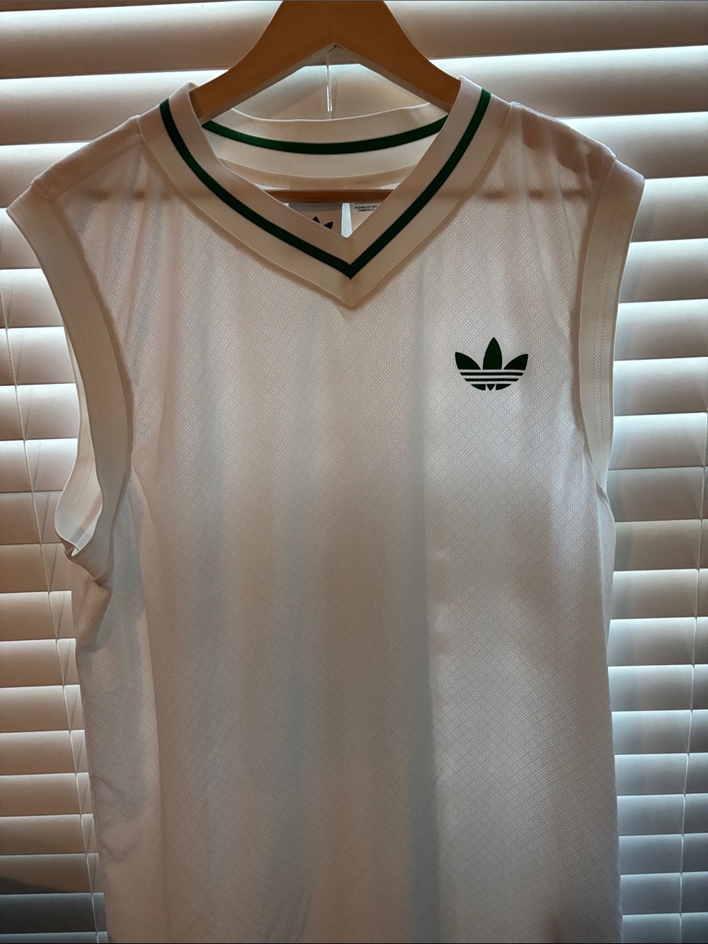 adidas White Sleeveless Mesh Tank with Green Trim